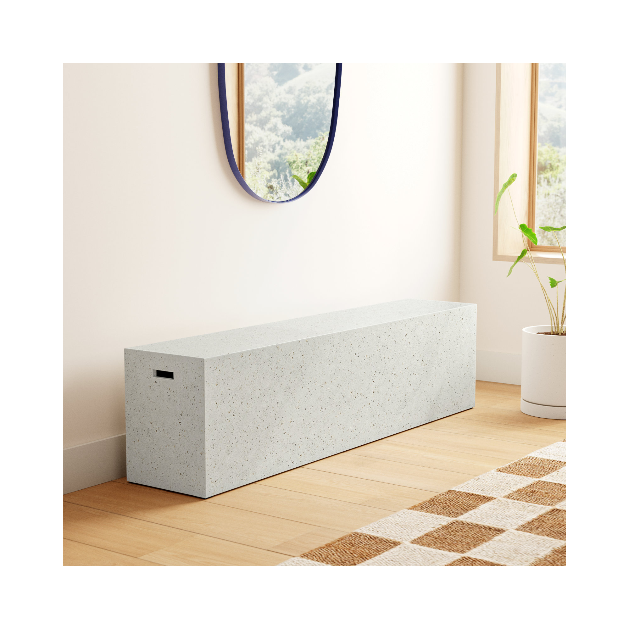 Kareen Bench, Ivory Terrazo, 18"H x 70.75" W x 14" D