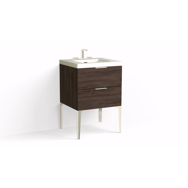 Avila 24" W Freestanding Single Bathroom Vanity with Dean Leg, Matte White/8" Widespread, Polished Nickel, Biondo