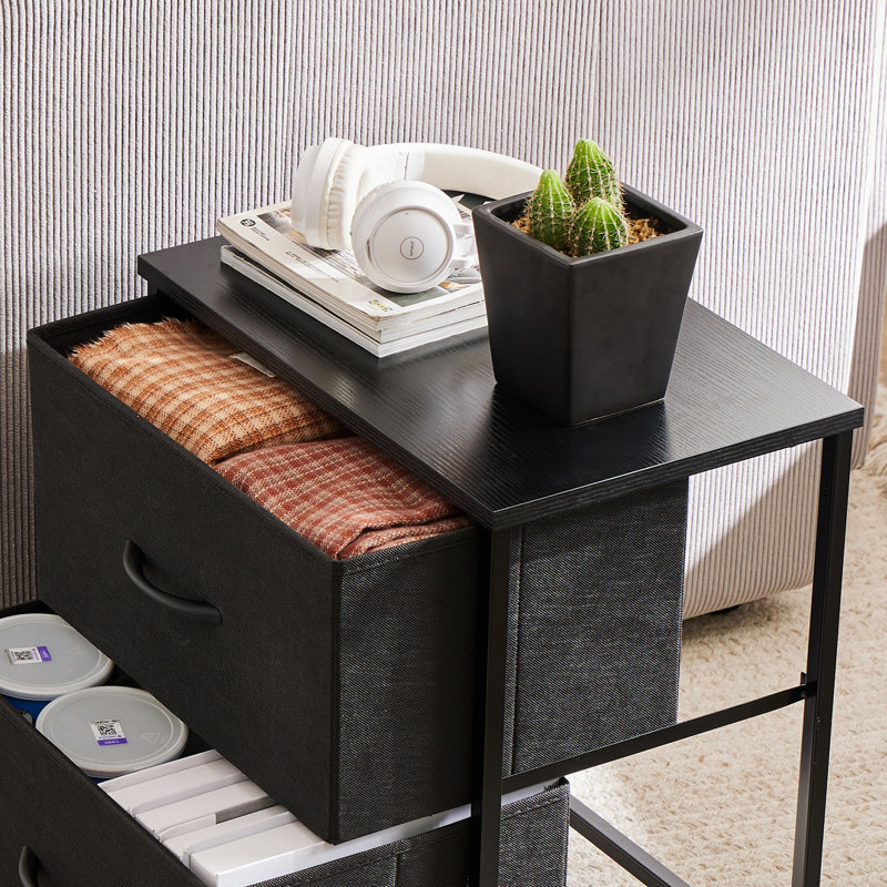 Jaece Modern 2-Fabric Drawer Nightstand, Small Space Bedside Table, End Table Storage Cabinet, Black