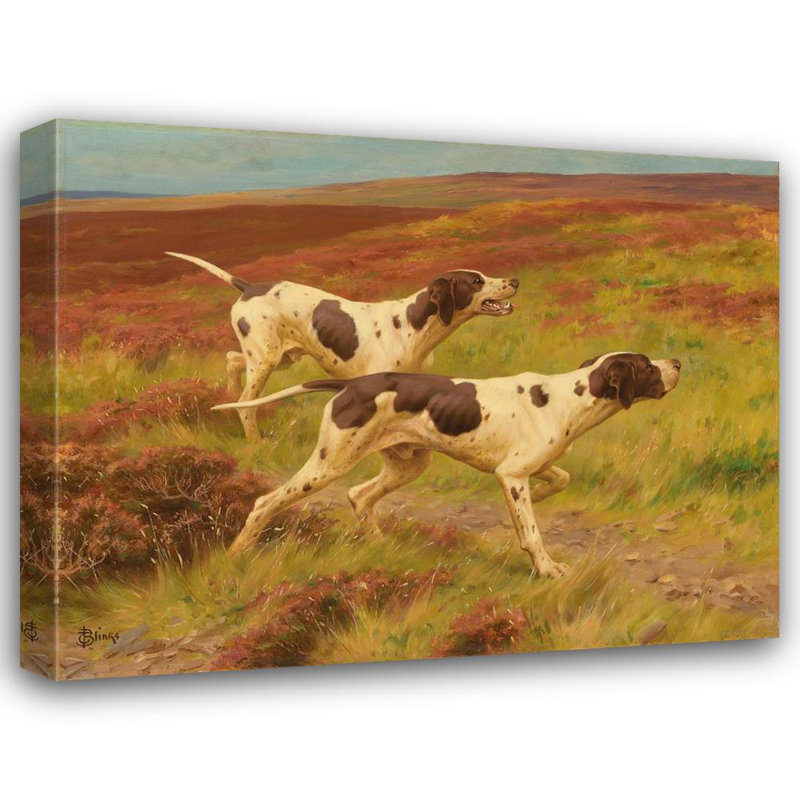 «Two Pointers in the Heather» par Thomas Blinks - Art mural sur toile tendue avec châssis, H 14 po x l 18 po