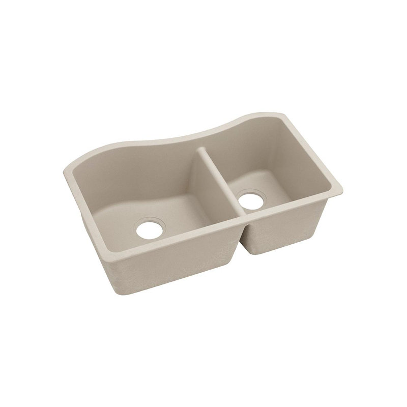 Quartz Classic 32-1/2" x 20" x 10" Double Basin Undermount Kitchen Sink, Putty