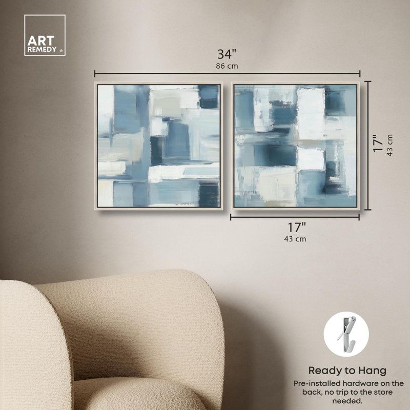 Ensemble de 2 reproductions d'art moderne sur toile , Argent argent, H 17 po x l 17 po