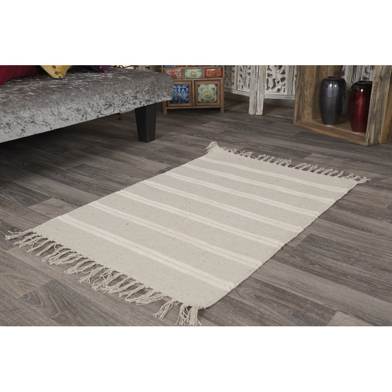 Scalise Striped Cotton Hand Woven Area Rug, Rectangle 70 x 130cm
