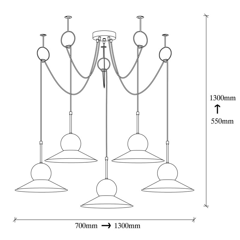 Luminaire suspendu conique à 5 lumières Mikayla