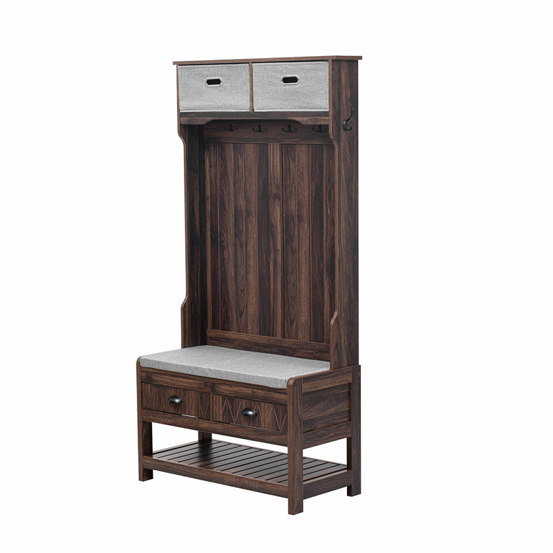 Versatile Hall Tree with Multiple Storage Options for Entryways, Brown