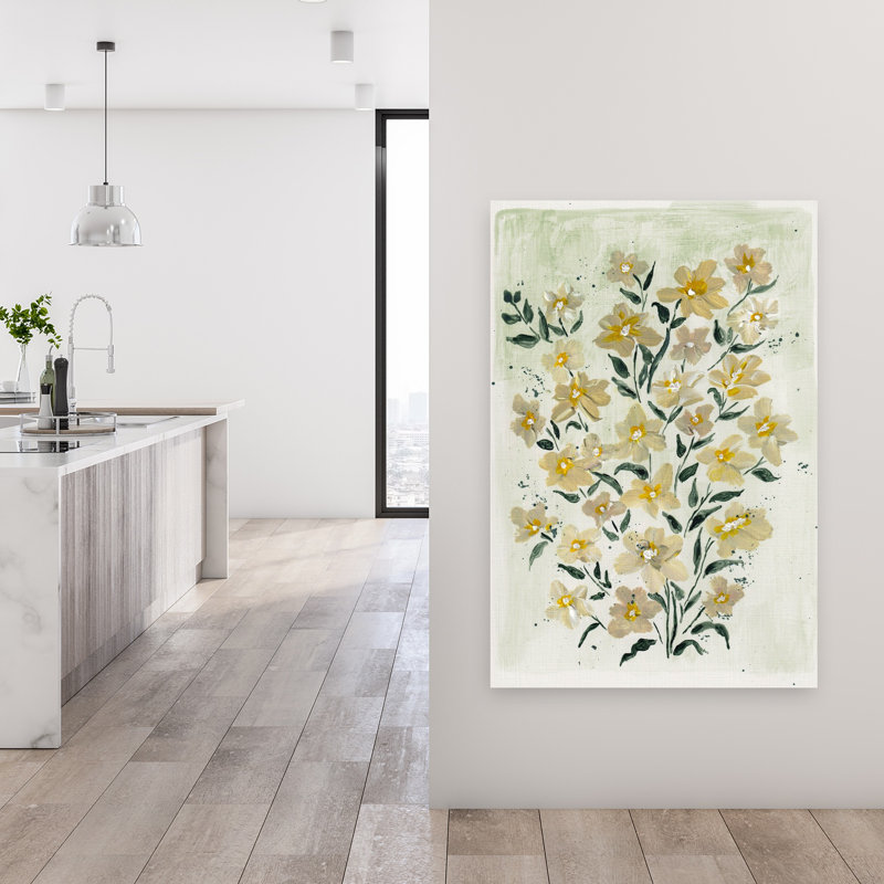 Art mural délicat avec fleurs jaunes délicates et vibrantes, 48" H x 32" W