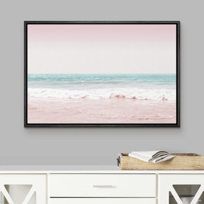 Coastal Beach " Pink And Teal Ocean Wave Nature Landscape Illustrations Modern Rustic "