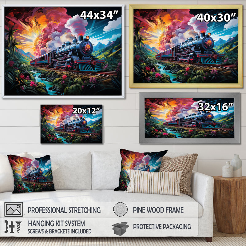 " Abstract Colorful Train 1950S II ", 12" H x 20" W x 1" D, Gold Floater Framed