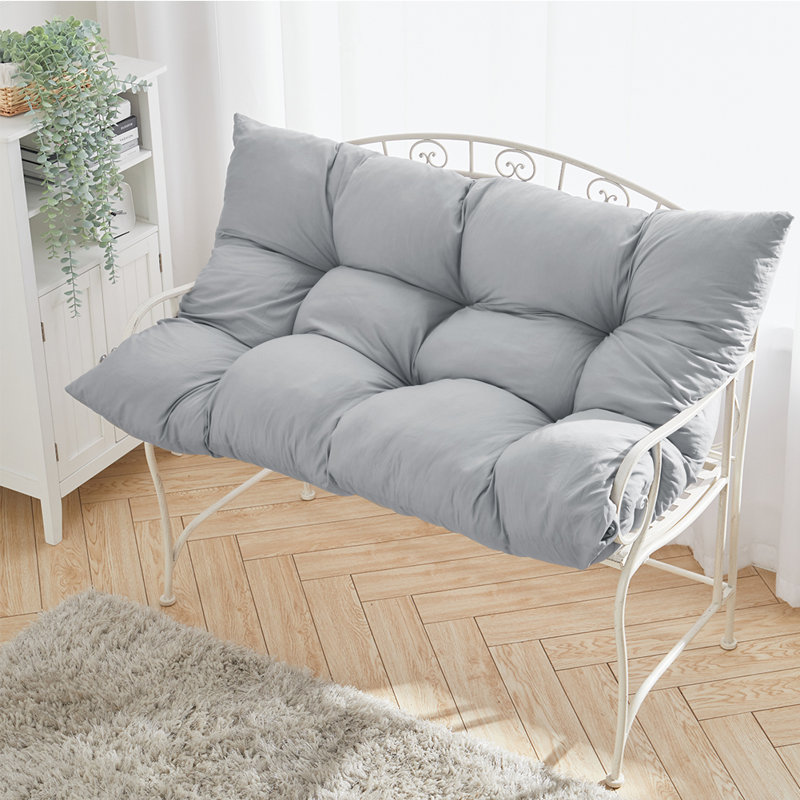 Garden Bench Seat and Back Cushion, Light Grey, 15cm H x 120cm L x 80cm W