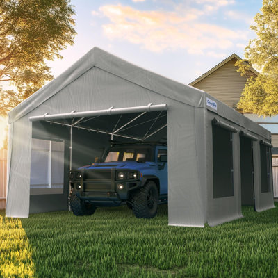 Quictent 10x20 ft Heavy Duty Carports with Side Zipper Doors & Snowproof Steel Cables & Ventilated Windows, Waterproof Storage Shelter for Outdoor Equipment, Gray