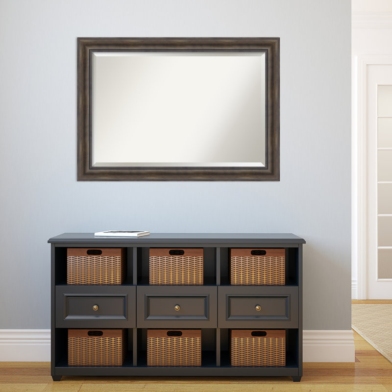Wood Flat Wall Mirror, 29.5" H x 41.5" W, Brown