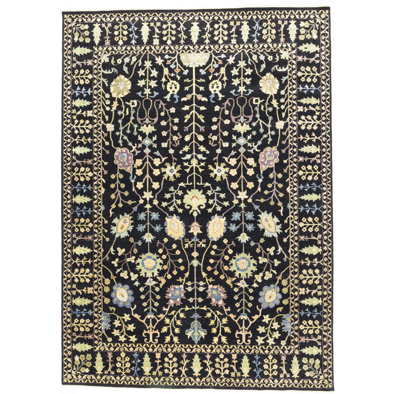 Tapis noir traditionnel Oushak Chobi