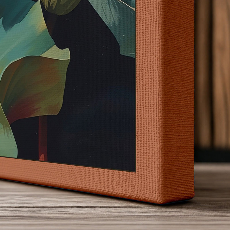 Lotus Bloom Botanical - Wrapped Canvas, 30x20 - 76.2 x 50.8 cm, Terracotta Border