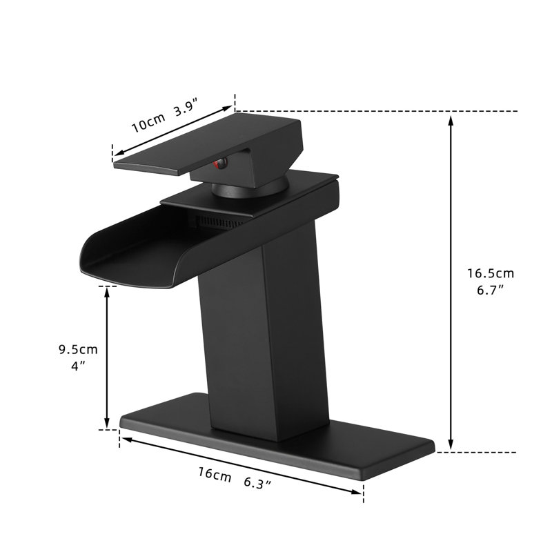 Contemporary Black Waterfall Faucet, Bathroom Sink, Deck Plate, One Handle, Solid Brass Modern Faucet With Plate And Waterfall, Black, Construction