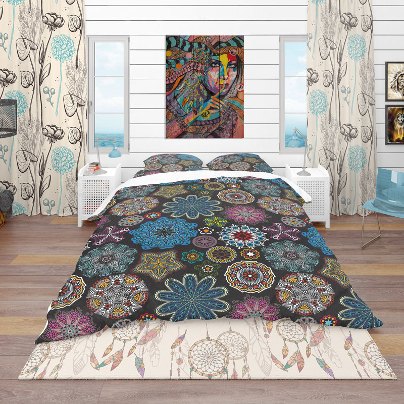 Ensemble de housse de couette bohème et éclectique, Housse de couette très grand + 2 taies décoratives