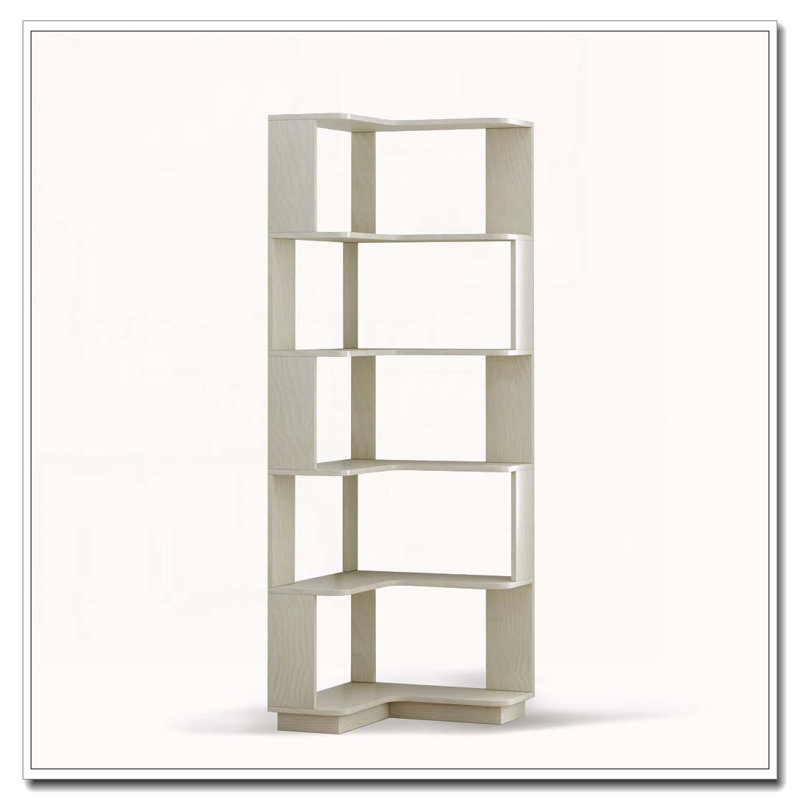 6 Tier Freestanding L-Shaped Corner Bookshelf For Living Room, White Oak