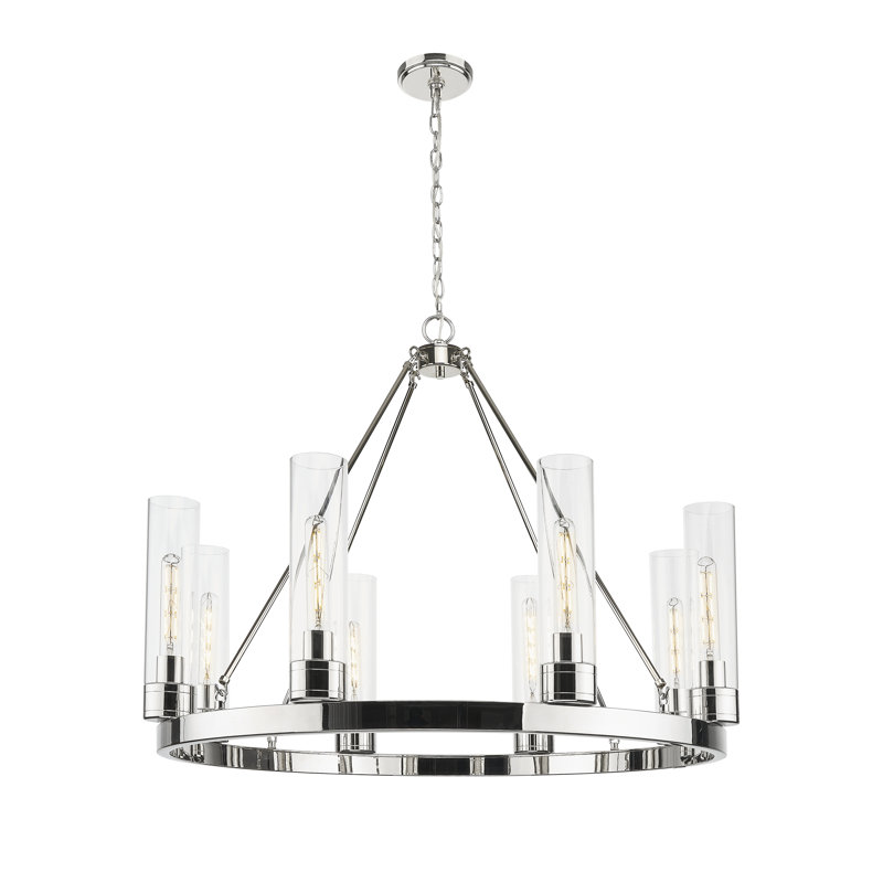 Jaiwan - Lustre 6 lumières avec abat-jour, Clair, Nickel poli