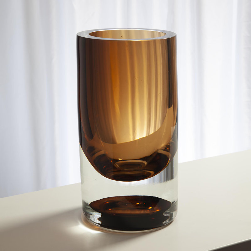 Thick Cylinder Vase-Amber Tobacco, 8.5" H x 7" W x 7" D