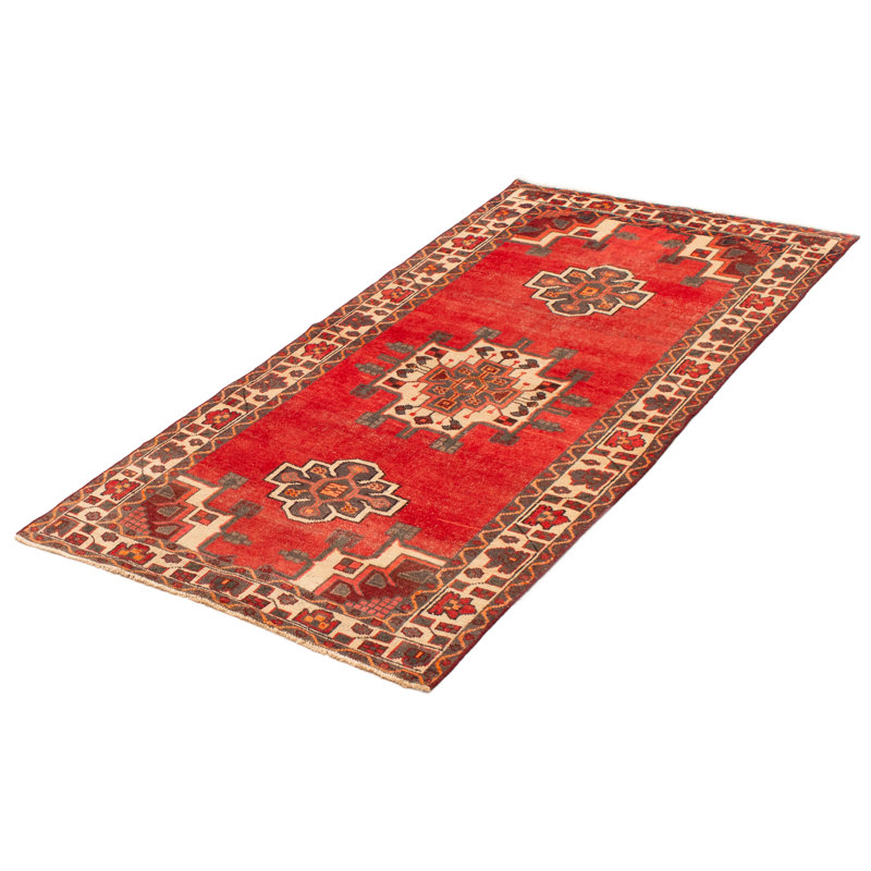 Tapis rouge fait à la main de conception unique 4 pi 0 po x 7 pi 9 po Andelz