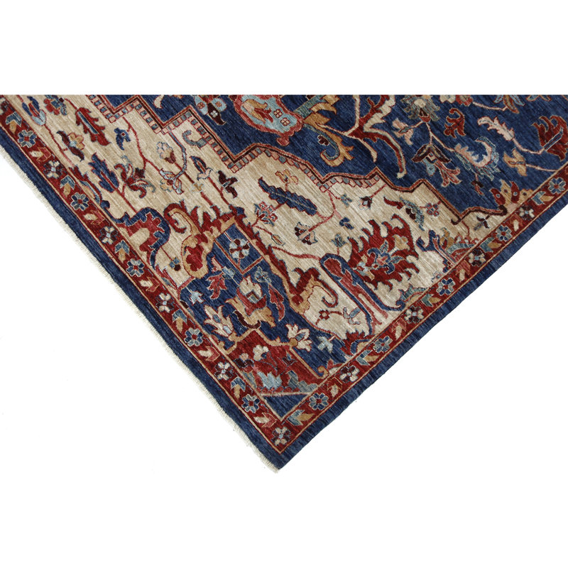 High-Quality Hand-Knotted Navy And Red Area Rug