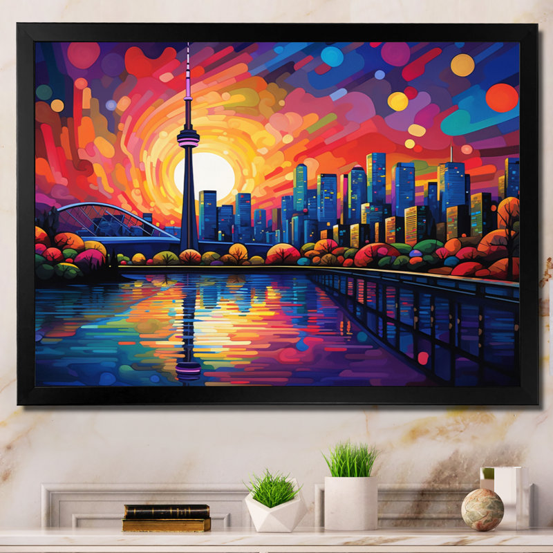 Pop Art Toronto Cityscape I sur impression sur toile, H 24 po x l 32 po x P 1 po, Cadre photo noir