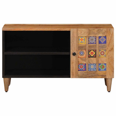 Vidaxl TV Cabinet With Storage With Door Solid Mango Wood Media Stand Doors