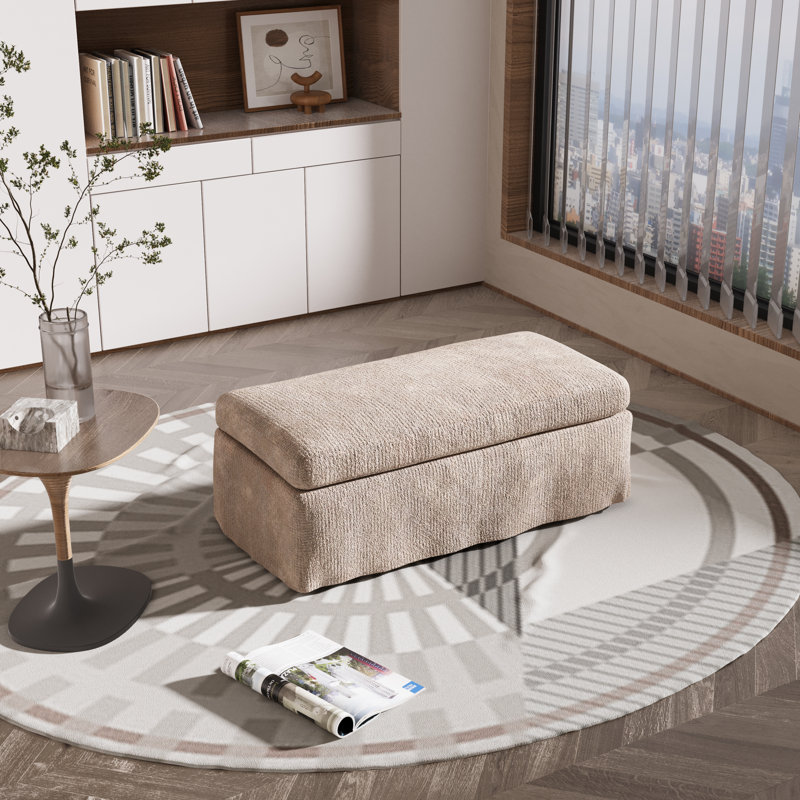 Upholstered Slipcovered Ottoman, Wheat