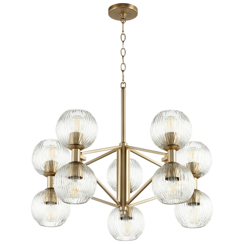 Helios 10 - Light Modern Linear Chandelier, Aged Brass