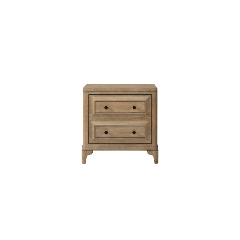Composition de la table de chevet Sand 2 - Bois massif et, ingrédients du tiroir supérieur doublé de feutre, tiroir inférieur, quincaillerie personnalisée, rangement couleur sable, chargement, mobilier