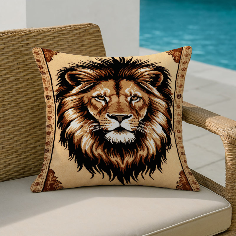 Coussin intérieur et extérieur Big Cats, Carré 20 po, Lion barbare beige