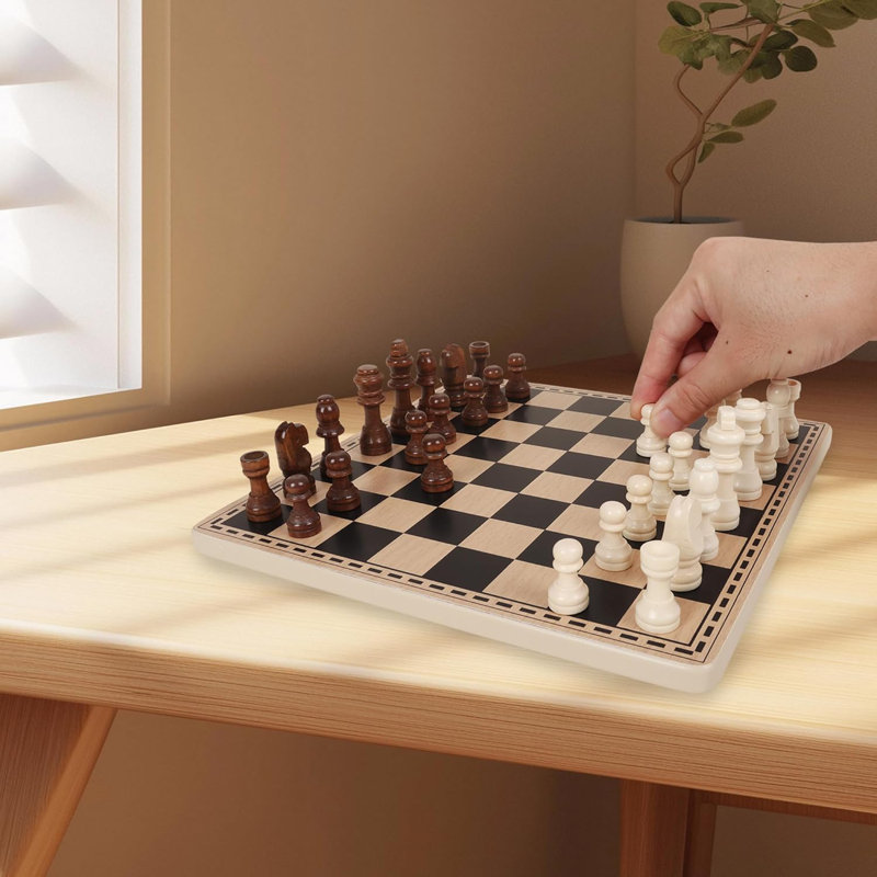 10 pouces en bois 3-en-1 jeu d'échecs en damier jeu de backgammon pour enfants et adultes