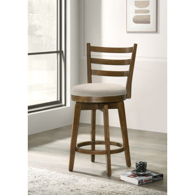 Joplin 20.5"W Walnut Ladder Back Counter Height Swivel Chair With Upholstered Seat