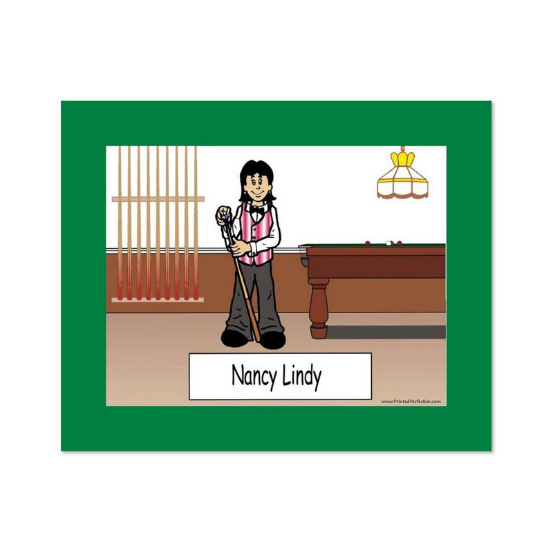 Personalized Pool Player, Billiards - Female Caricature with a Mat & Frame - Ready to hang!, Yes