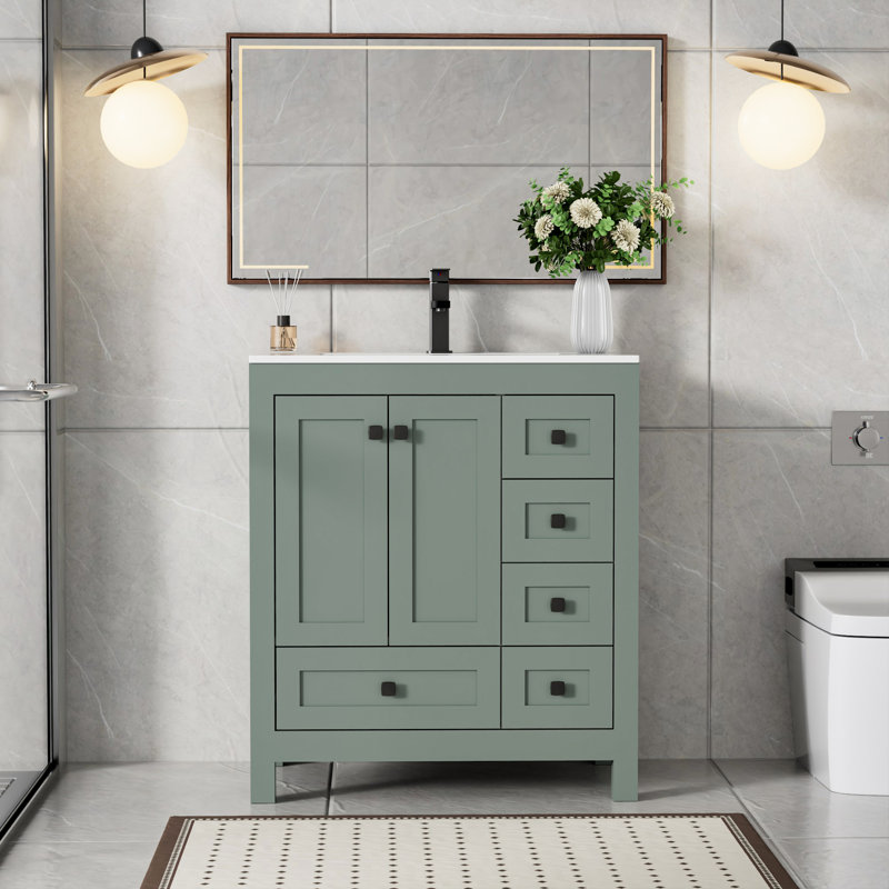 30" Modern Single Bathroom Vanity Set With Sink Top, Faucet, Eco-friendly Hand Paint