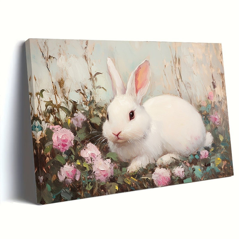 Impression sur toile fantaisiste de lapin blanc et rose - Urban Studio, 40*30 pouces (100*75*2 cm)