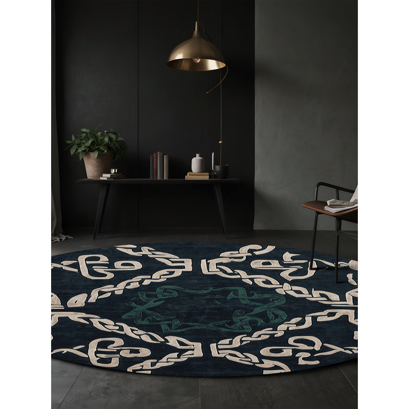 Machine Washable Blue Area Rug, Round 6'