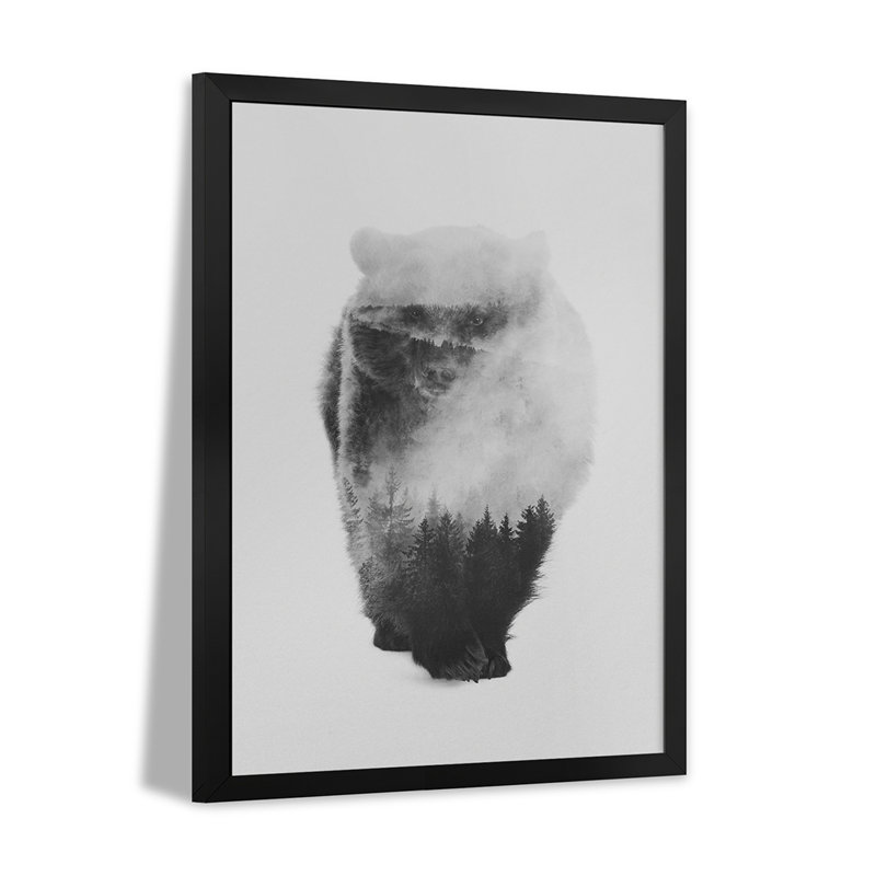 Approaching Bear in B&W Premium Framed Posters, 24" H x 16" W