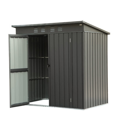 Backyard Metal Utility Shed - Galvanized Steel Sloping Roof Outdoor Storage Room Lockable Door 5X3ft, Black Frame Lock