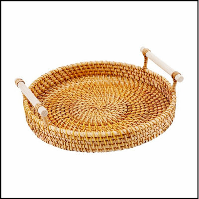 Elegant Rattan Woven Tray for Fruit, Breakfast, and Snacks, Perfect for Home and Outdoor Use