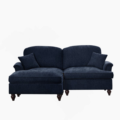 Elegant Mid Century Two Seater Modular L Shaped Sofa Couch With Flared Arms, Removable Skirts, Spindle Legs And Movable Ottoman For Versatile Comfort