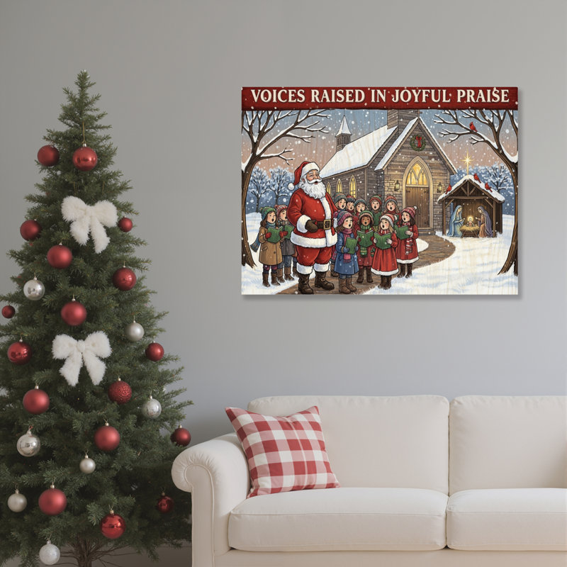 «Santa Claus Caroling», art mural sur toile, H 12 po x l 18 po