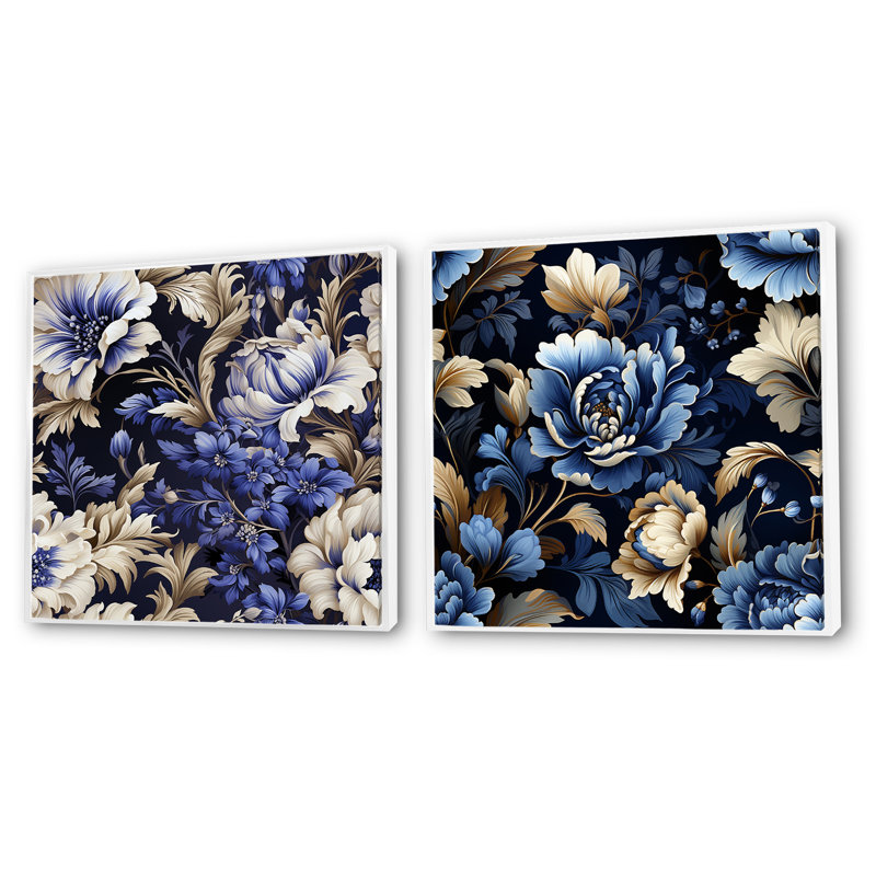 Solihull - Ensemble de 2 collages carrés floraux, Cadre flottant blanc, H 36 po x l 73 po