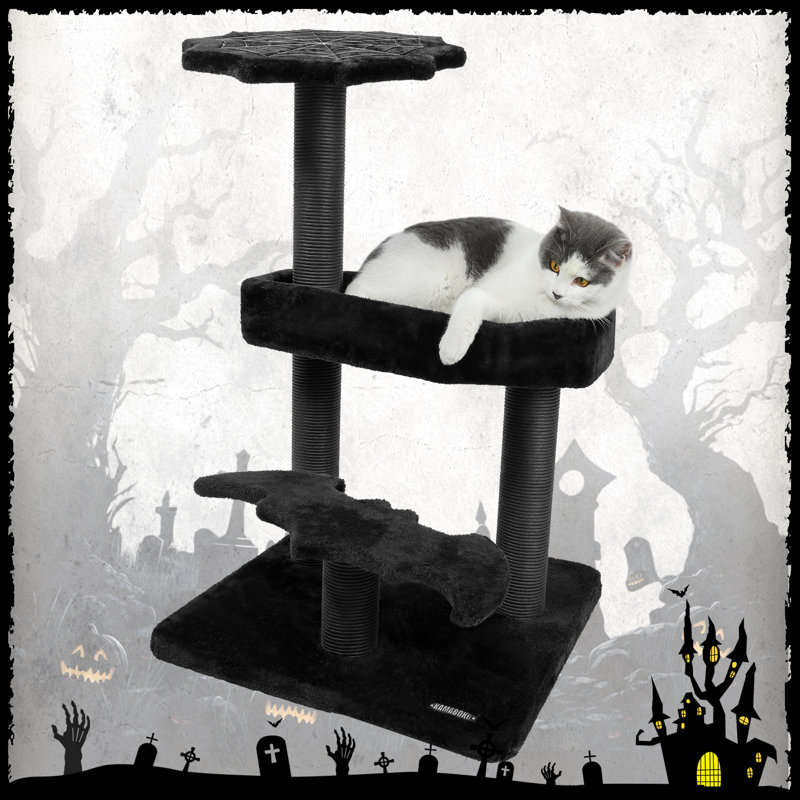 Gothic Black and Red Coffin Cat Tree with Scratching Post
