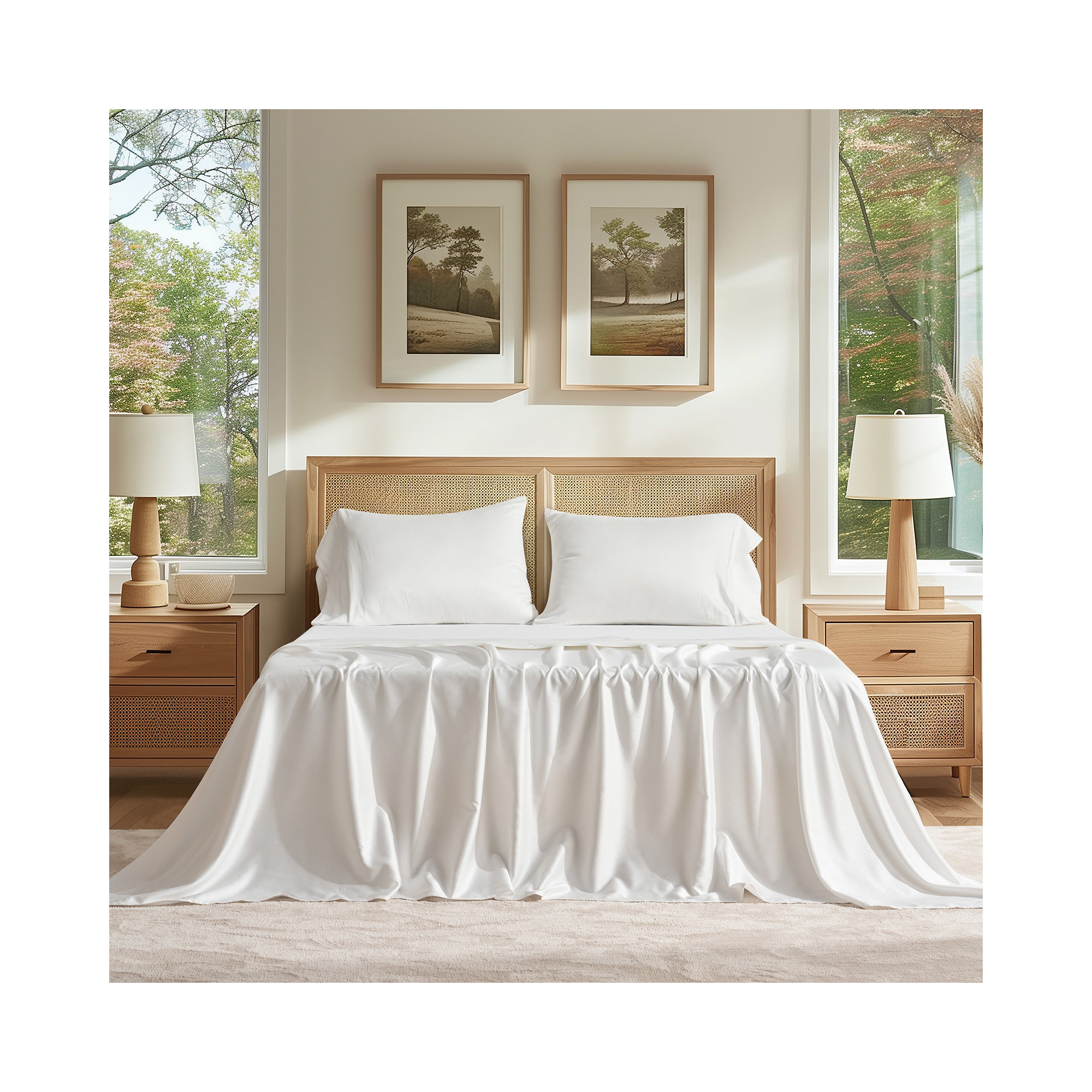 Cotton Tencel Sheet Set, Bright White, Queen Sheet Set with 3 Additional Pieces
