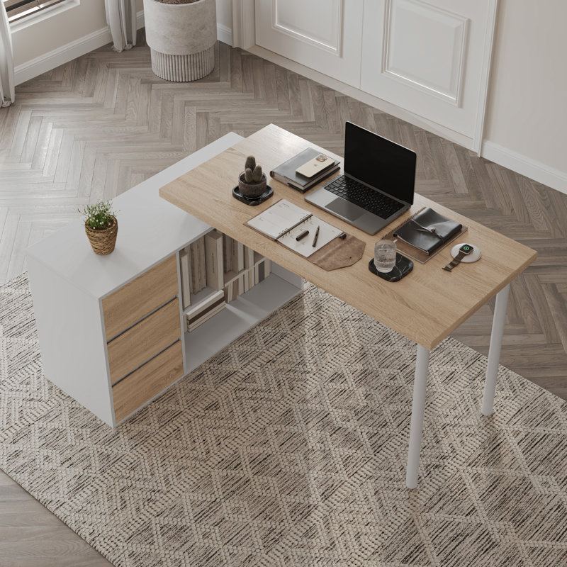 Shalonda L-shaped Home Office Computer Desk, Tan