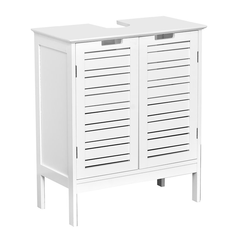 White MDF Under Sink Bathroom Cabinet with Louvered Doors