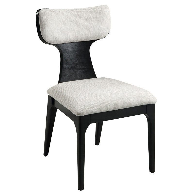 Kiri Dining Side Chair Set Of 2, White Chenille Seat, Black Wood Legs