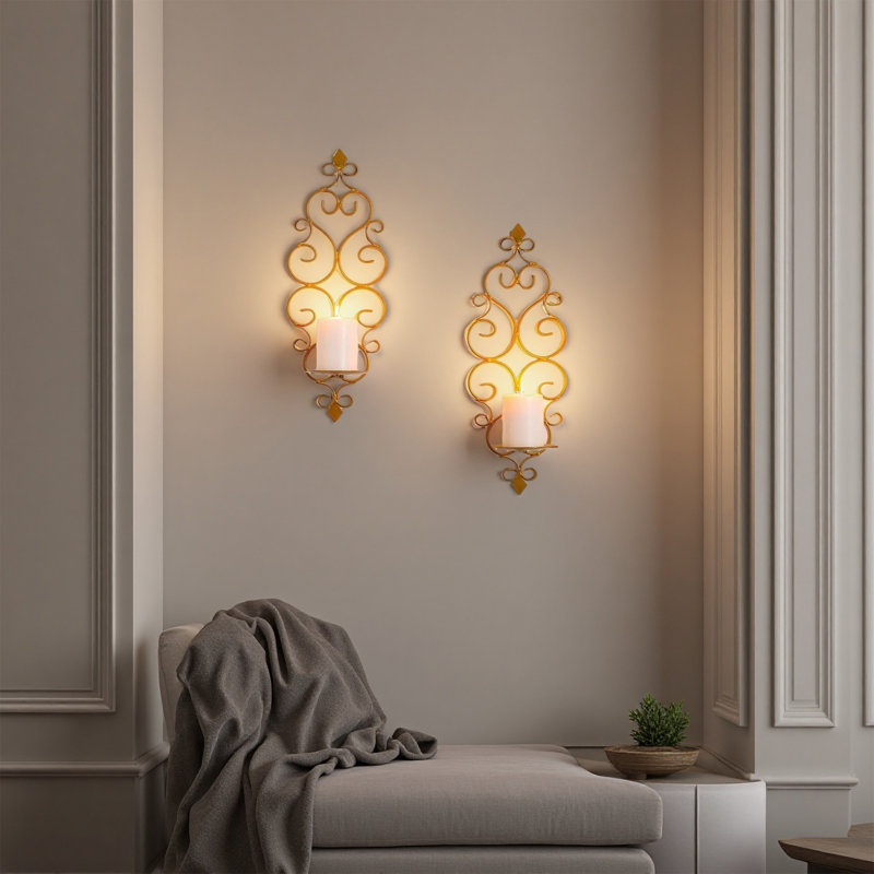 Ensemble de 2 bougeoirs muraux en fer avec applique murale en fer