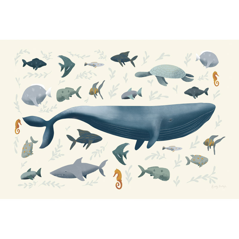 Ocean Life by Backy Thorns - Graphic Art Print, 20 cm H x 30 cm W, Black Floater Framed