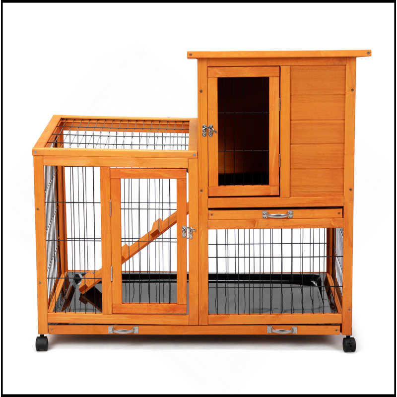 Cage à lapin amovible avec plateau amovible et roulettes, Orange